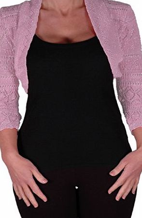 Eye Catch EyeCatchClothing - Lurex Lilly Glitz Ladies Crochet Knit Shrug One Size Pink