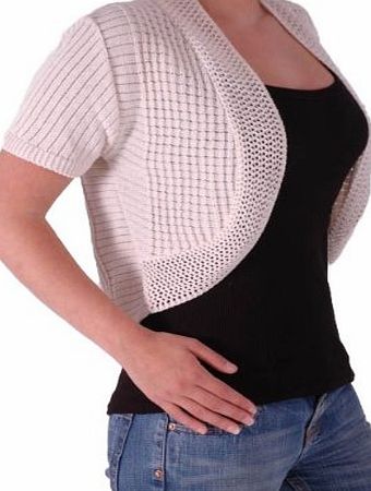 Eye Catch EyeCatchClothing - Olivia Crochet Knit Shrug Cardigan Bolero in Sizes Beige S/M
