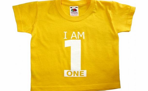 Fab4babystars Childrens I Am 1 T-shirt - Sunflower Yellow - Size 1-2 Years