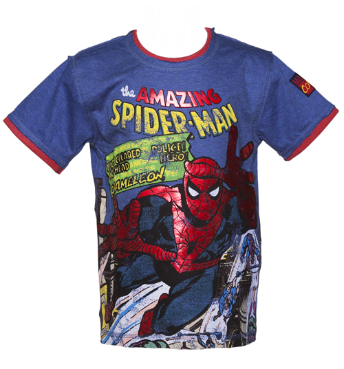 Kids Blue Amazing Spiderman Comic T-Shirt from