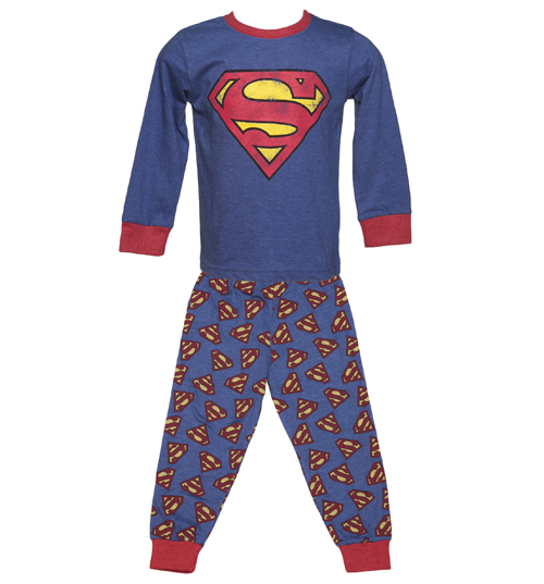 Fabric Flavours Kids Blue Marl Superman Logo Pyjamas from Fabric