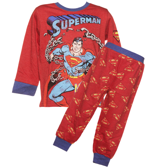 Fabric Flavours Kids Red Marl Superman Long Sleeved Pyjamas from