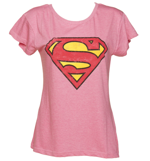 Ladies Pink Scoop Neck Superman Logo T-Shirt