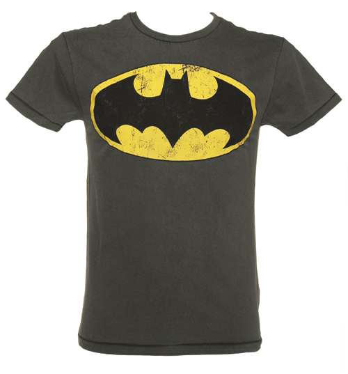 Mens Dark Grey Washed Batman Logo T-Shirt