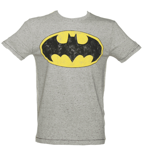 Mens Grey Speckled Batman Logo T-Shirt from