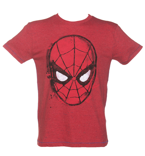 Mens Red Speckled Spiderman Face T-Shirt