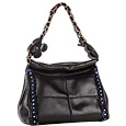 Black Leather Embellished Evening Handbag