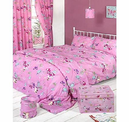 CHILDRENS CURTAINS ONE PAIR OF FAIRYLAND FAIRIES BUTTERFLIES PINK CURTAINS 66``X72`` (168CM X 183CM) APPROX GIRLS BEDROOM CURTAINS UNLINED WITH PENCIL PLEAT TOP / TIEBACKS INCLUDED
