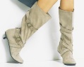 suede double buckle detail boot