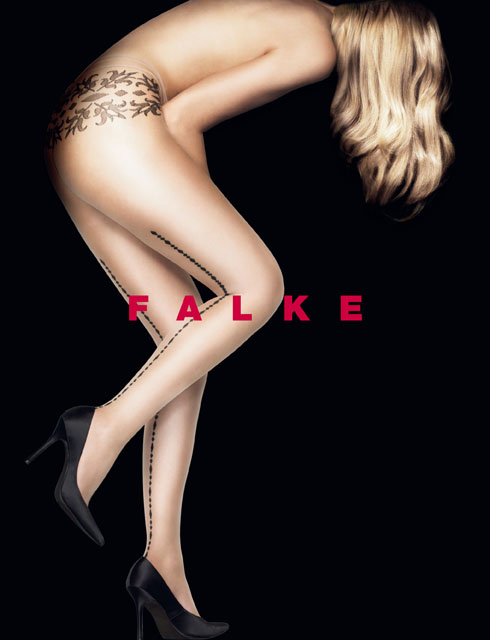 Ladies 1 Pair Falke Grace Sheer Tights With Back Seam Detail and Patterned Body Black
