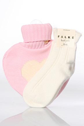 Falke Winter Gift - Angora Night Sock and Heart Shaped Hot Water Bottle Pink / Cream