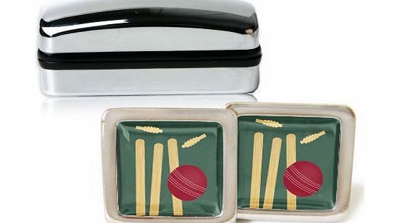 Family Crests Cricket Bails Stumps Mens Cufflinks with Chrome Gift Box
