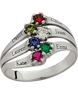 Family Keepsakes Sterling Silver Six Stone Six Name Ring