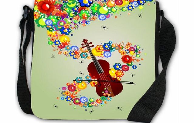 Fancy A Snuggle Bright Colourful Violin amp; Bow With Flowers and Music Small Black Canvas Shoulder Bag / Handbag