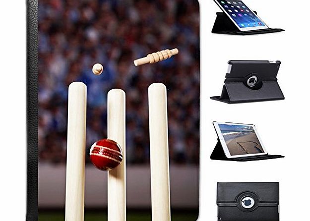 Cricket Ball Hitting Wickets YOURE OUT! For Apple iPad Mini 1, 2, 3 & Retina Leather Folio Presenter Case Cover with Stand Capability
