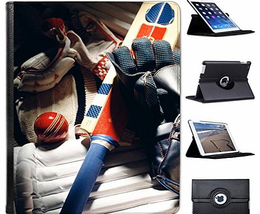 Cricket Gear Padding, Bats, Gloves & Ball For Apple iPad 2, 3 & 4 Faux Leather Folio Presenter Case Cover Bag with Stand Capability