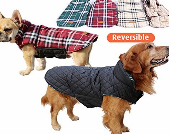 Fang Manon Red - Waterproof Reversible Dog Jacket Designer Warm Plaid Winter Dog Coats Pet Clothes Elastic Small to Large Dog Clothes Winter - ( F0M0, N36 )