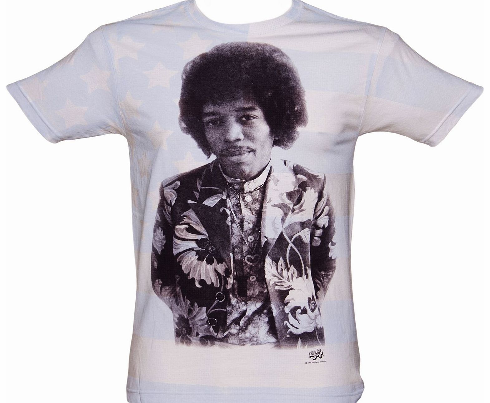 Mens White Jimi Hendrix US Flag T-Shirt from