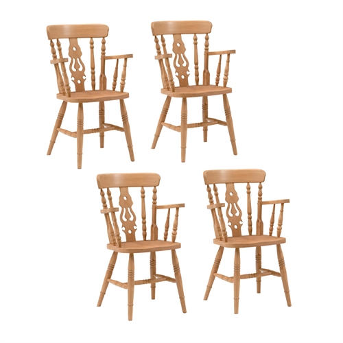 Farmhouse Pine Set of 4 Fiddleback Carver Chairs