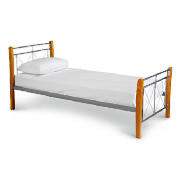 Single Bed, Silver & Wood And Simmons