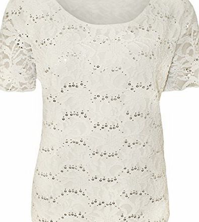 Fashion 4 Less New Plus Size Womens Lace Sequin Lined Ladies Sleeve Party Crochet Top 12 - 26 (UK 20-22, White)