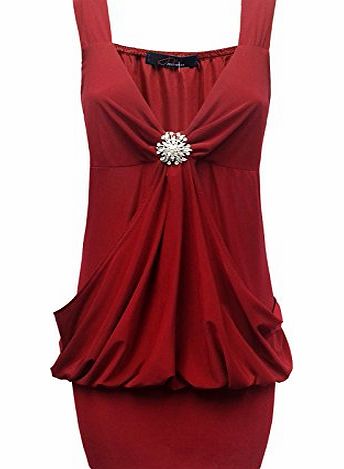 Fashion 4 Less New Womens Plus Size Buckle Cocktail Celebrity Flared Ladies Party Bodycon Dress (20-22, Wine)