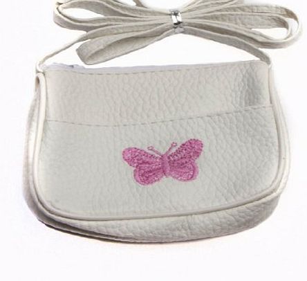 Fashion Accessory Little Girls Butterfly Embroidered Small Shoulder Handbag/Purse - Ideal Stocking Fillers for Girls (White)