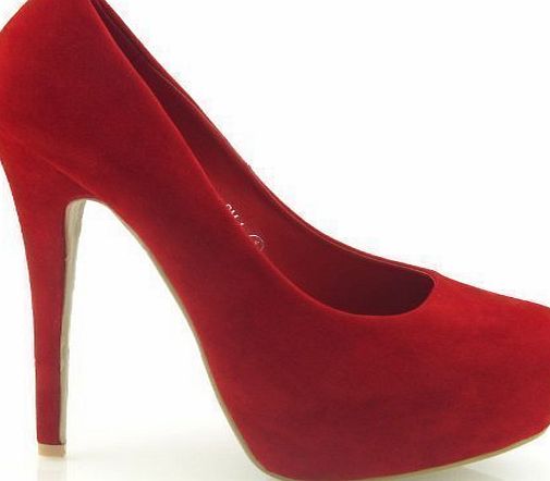 Fashion Footwear NEW WOMENS CONCEALED PLATFORM STILETTO LADIES HIGH HEEL CLASSIC PUMPS COURT SHOES SIZE 3 4 5 6 7 8 (UK 6 / EU 39, RED FAUX SUEDE)