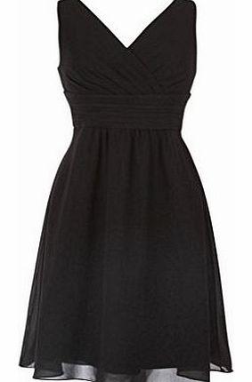 Knee Length V-neck Sleeveless Chiffon Cocktail Dress Black Size 10