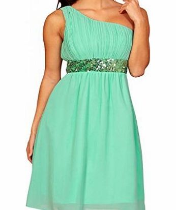 fashion house Kneelong One Shoulder Sequin Evening Dress Cocktail Mint Green Size 14