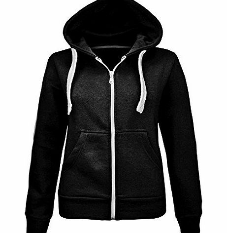 Fashion Paradise Womens Ladies Plain Zip Hoodie Fleece Hooded Jacket Top(Black, 10)