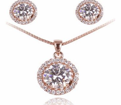 18K Rose Gold Plated Simulated Diamond Basket Set Cubic Zircon Elements Necklace and Earring Set S95