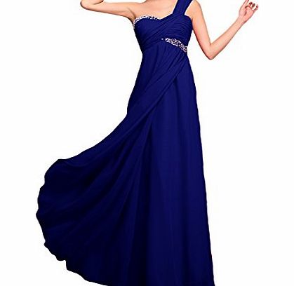  Chiffon One-shoulder Cap Sleeve Empire-line Rhinestones Bridesmaid Formal Evening Prom Party Dress D0173 (UK10, Red)