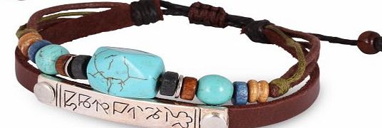FASHION PLAZA  Women Men Turquoise Beads Adjustable PU Leather Bracelet L112