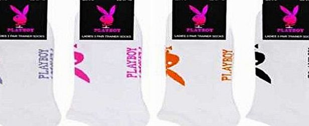 Fashion Police New 12 pair of Ladies Playboy Logo Designer Cotton Rich Trainer Socks size 4-8 (UK 4-8 EU 37-42, Mixed Assortment)