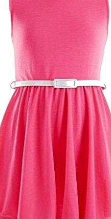 FAST TREND CLOTHING New Girls Kids Fluorescent Neon Sleeveless Summer Belted Skater Dress Age 7-13 Years (7-8, Fluorescent Pink)