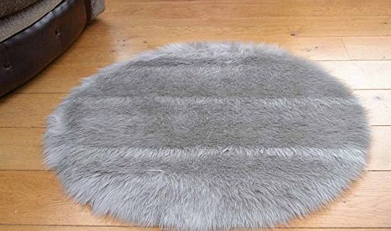 Faux Fur Soft Silver/Grey Faux Fur Circular Sheepskin Style Rug 68cm Diameter