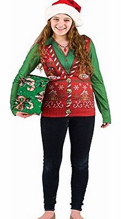 Faux Real Tees Ladies Long Christmas Vest (UK 12-14)