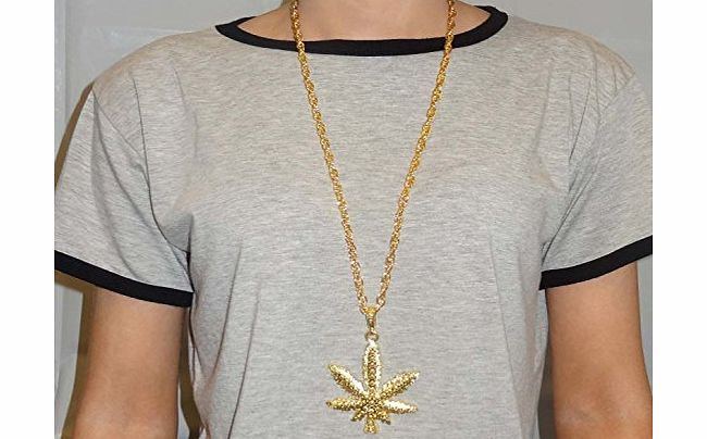 FDC Bling Necklace Hippie Cannabis Leaf Gold Metal Colour