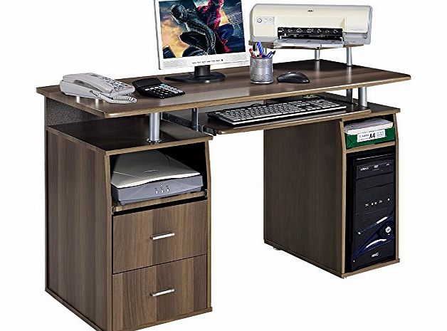 FDS Home Office Computer Desk PC Table Work Station w/Monitor amp; Printer Shelf (Walnut)