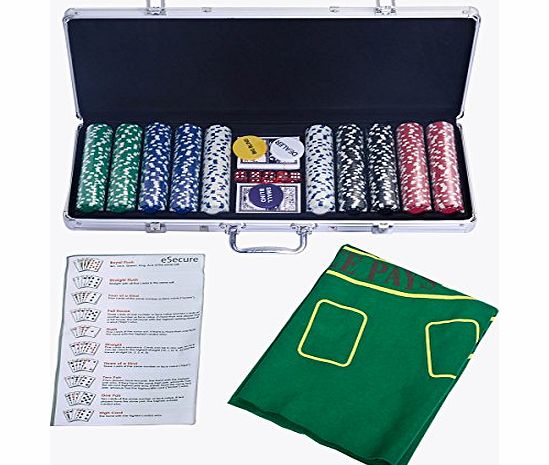 FDS Texas 500 Casino 11.5g Clay Poker Chips Set Cards Game Poker Mat Carry Case