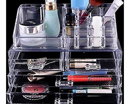 (TM) DOUBLE LAYER BEAUTY GLAM CLEAR ACRYLIC COSMETIC DRAWER / MAKE UP NAIL POLISH VARNISH DISPLAY STAND / ORGANISER / RACK / HOLDER CAN ALSO BE USED FOR MAKEUP BRUSH SETS, JEWELLERY AND ARTS A
