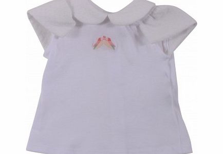 Fendi Birds Peter Pan collar blouse White `3 months,6