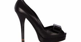 Fendi Black leather bow peep-toe high heels