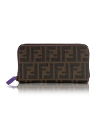 Brown Zucca Coated Canvas Zip Around Wallet