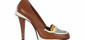 Fendi Camel and silver-tone leather heels