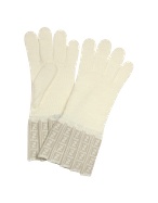 Cream Logo Knit Wool Pleated Gloves