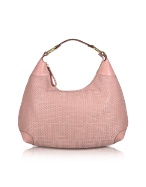 Pink Woven Leather Logo Hobo Bag