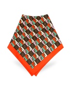 Fendi Red and Brown Logoed Jacquard Silk Square Scarf