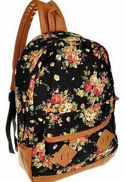Women girl lady Fashion Vintage Cute Flower School Book Campus Bag Backpack Black